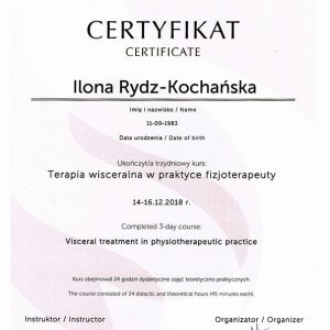 Certyfikat Ilona Rydz